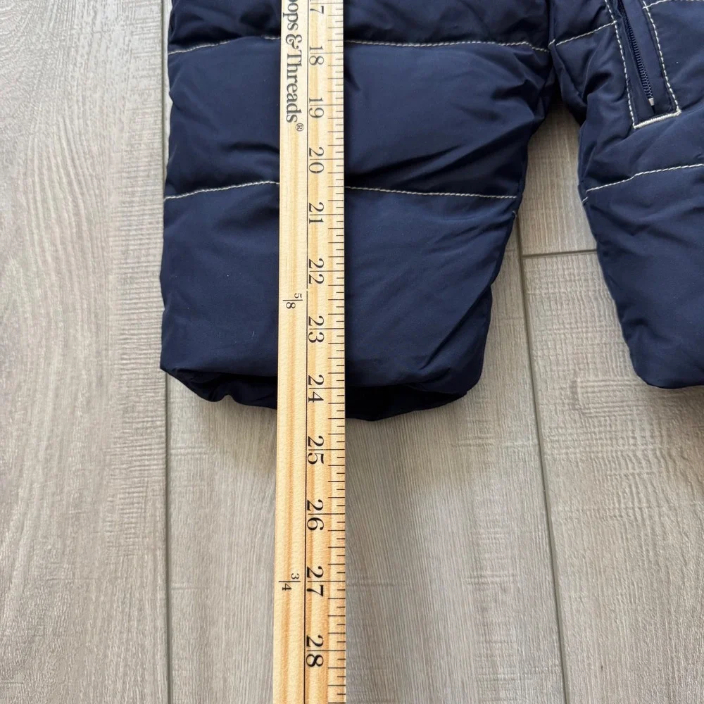 BabyGap Puffer Snowsuit Baby 6-12 Months Navy Blue Faux Fur Hood Down Fill